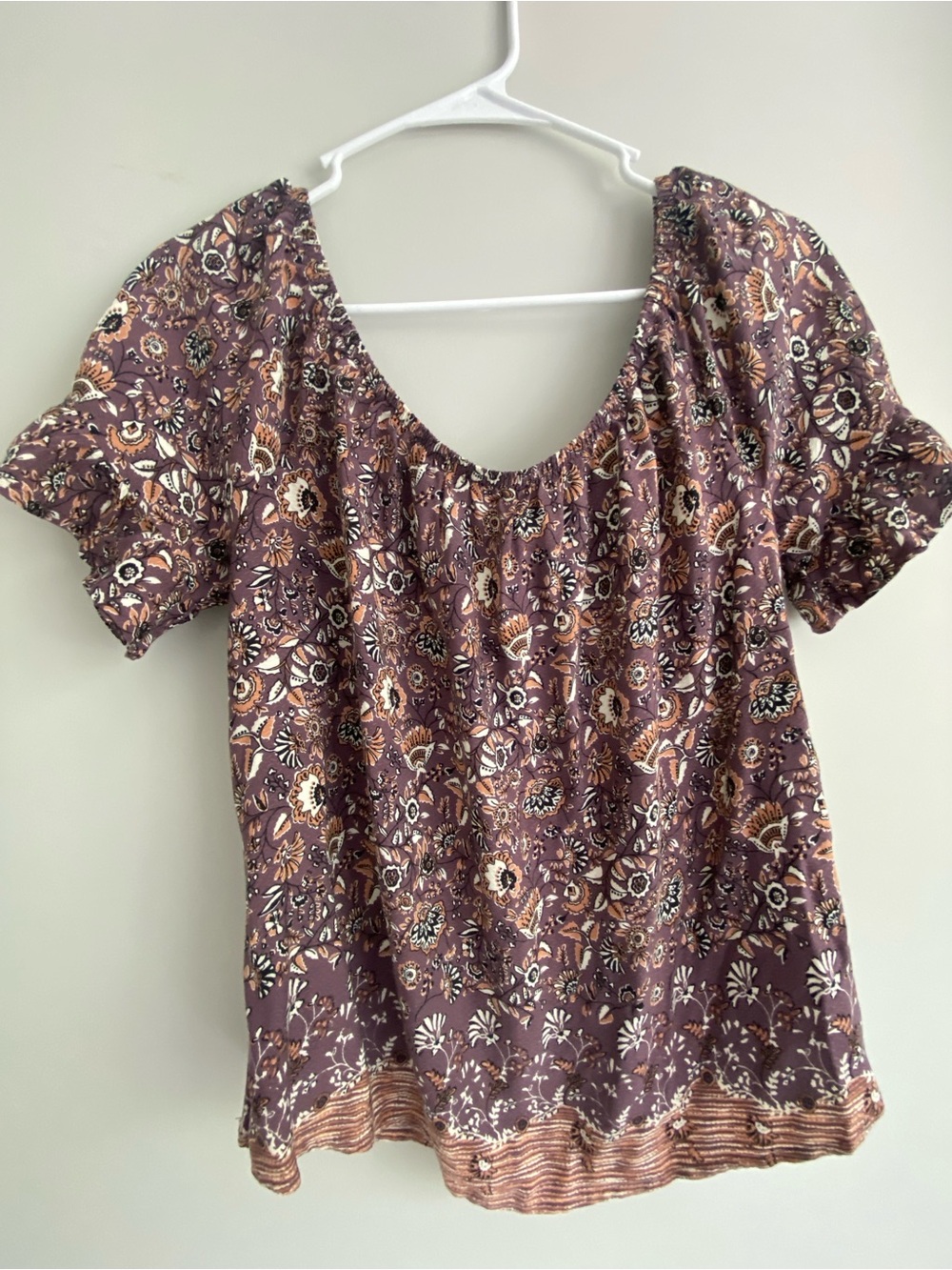 Knox Rose Cottagecore Boho Floral Top in Plum and Tan 🪶 🌾
